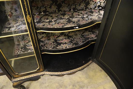 A 1920s chinoiserie lacquer bow front display cabinet, W.130cm, D.46cm, H.165cm